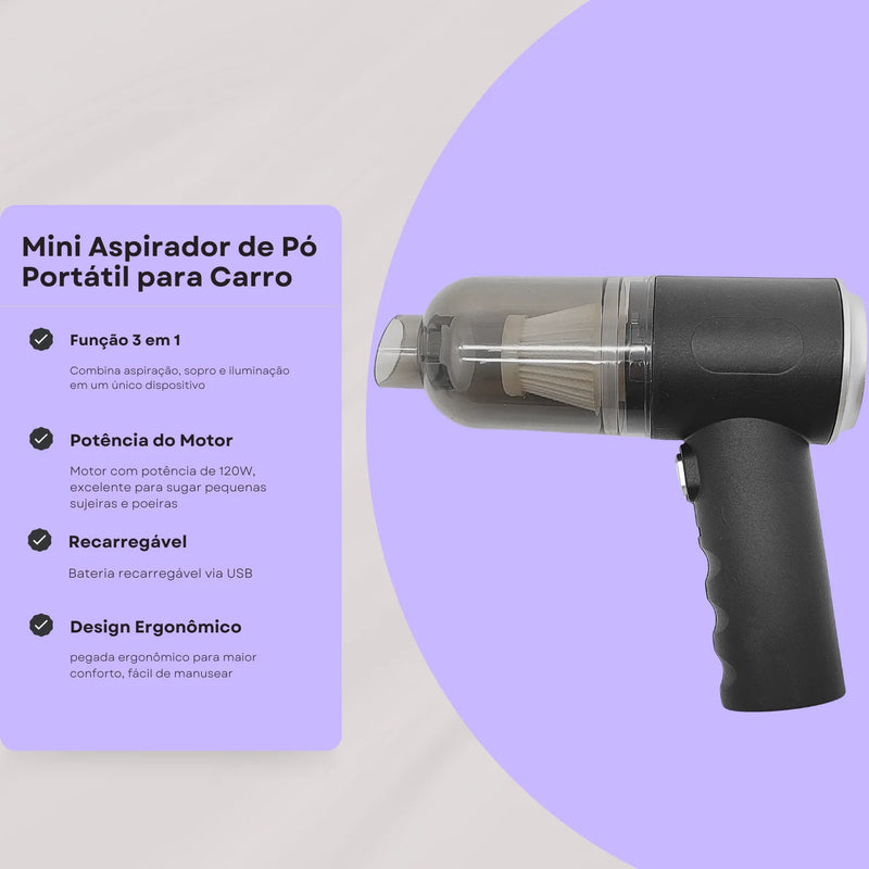 Aspirador Portátil Mini 120W – Alta Potência para Carro e Casa