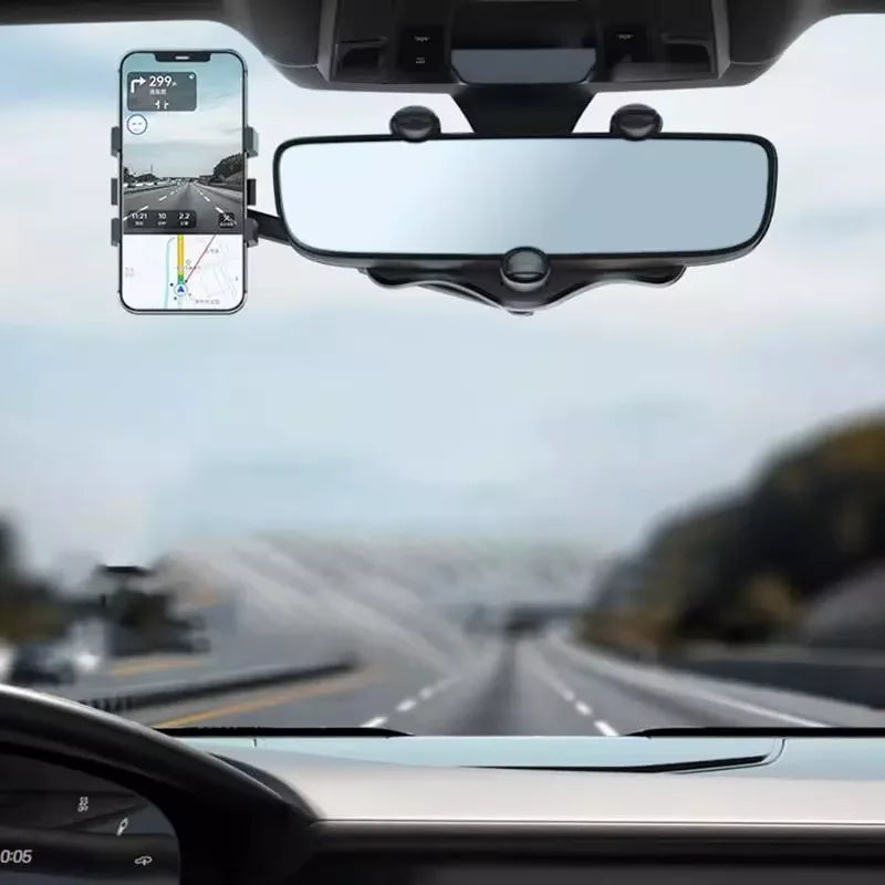 Suporte para Celular no Retrovisor do Carro – Ajustável 360°, Fixação Segura para Smartphone e GPS
