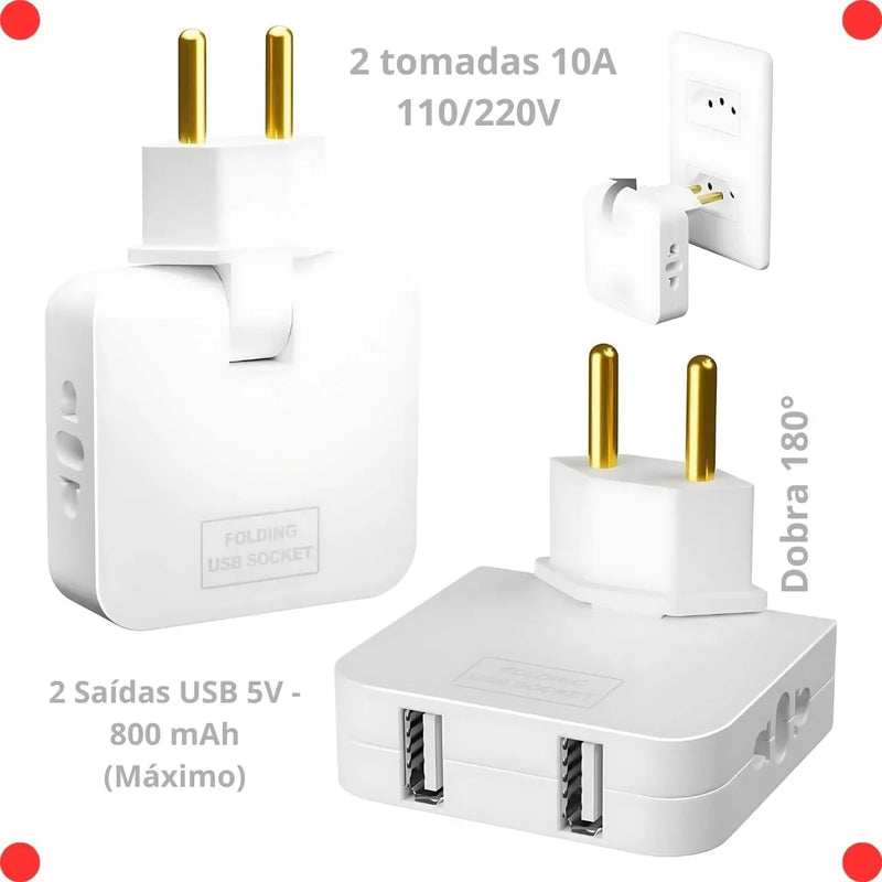 Adaptador de Tomada com 2 Portas USB