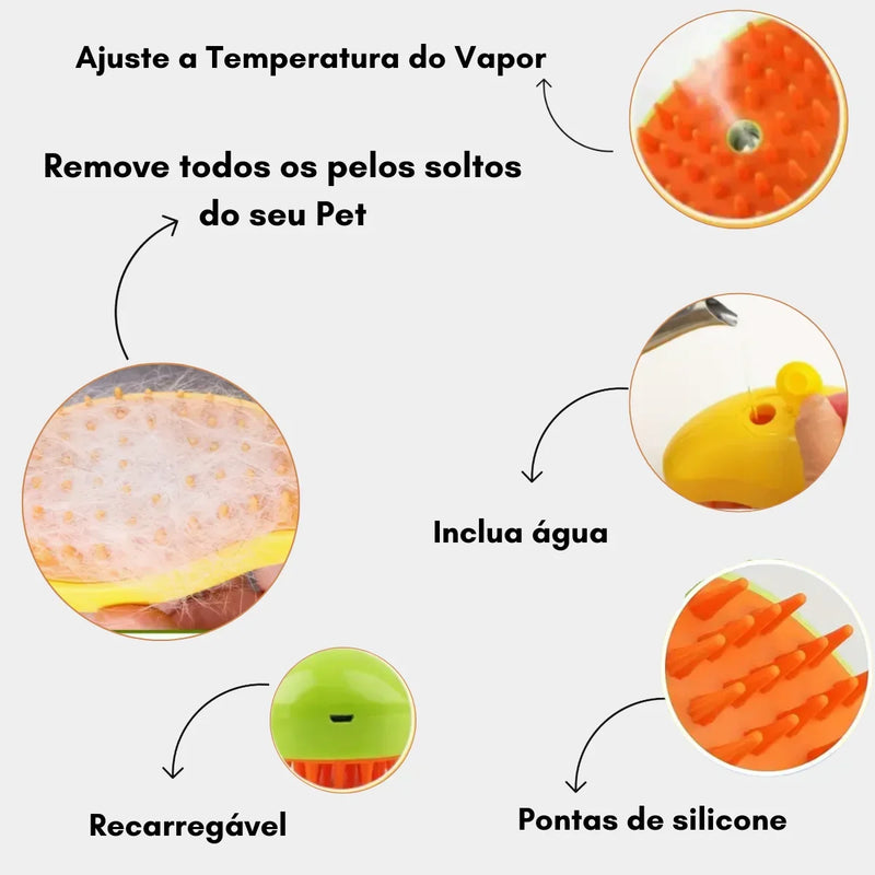 Escova a vapor para cão e gato 3 em 1