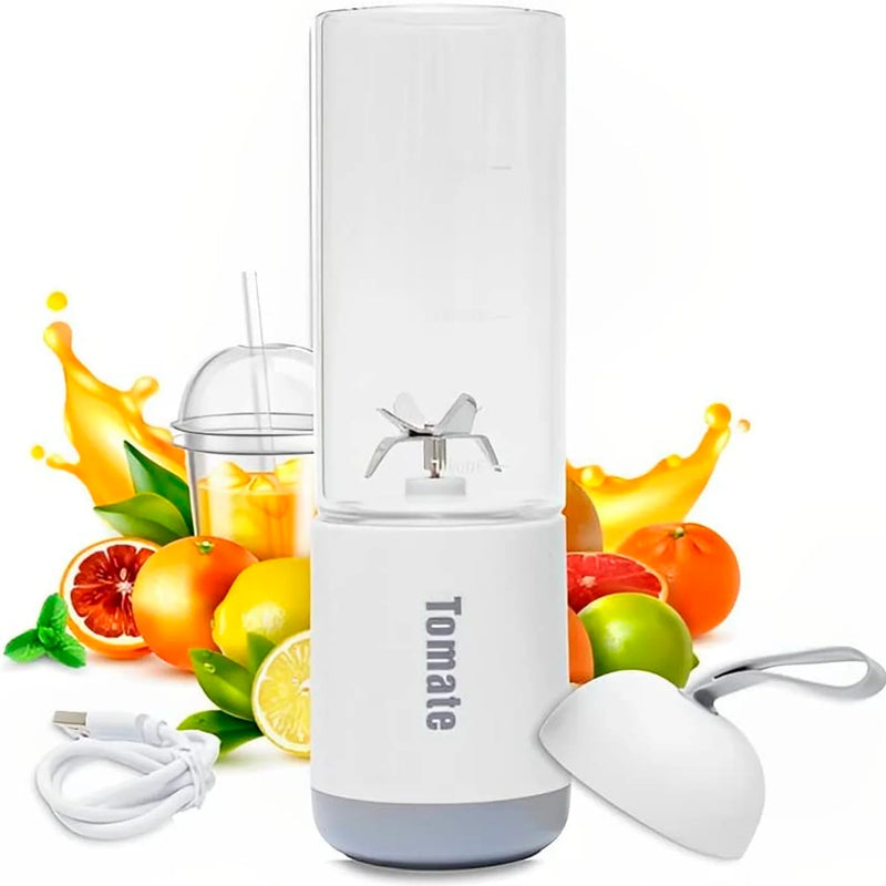 Mini Liquidificador Portátil 330ml com 6 Lâminas Inox e USB