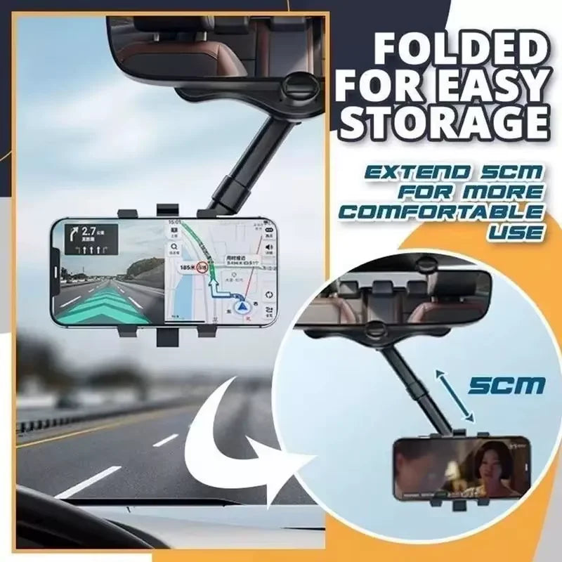 Suporte para Celular no Retrovisor do Carro – Ajustável 360°, Fixação Segura para Smartphone e GPS