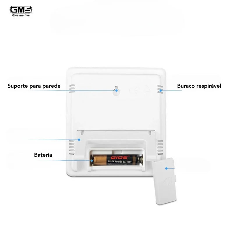 Termômetro e Higrômetro Digital LCD – Medidor de Temperatura e Umidade Interno e Externo com Relógio