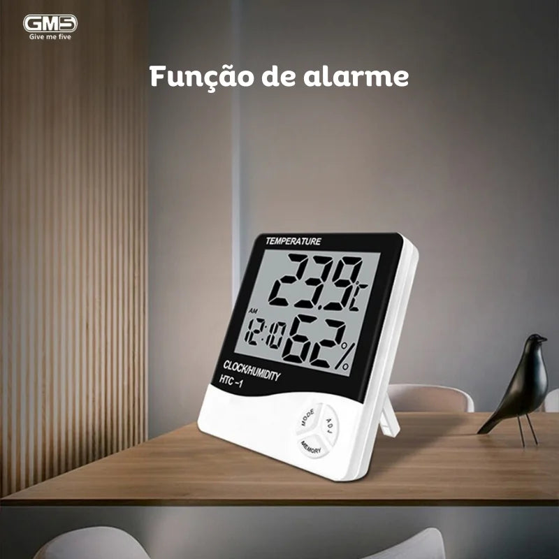 Termômetro e Higrômetro Digital LCD – Medidor de Temperatura e Umidade Interno e Externo com Relógio