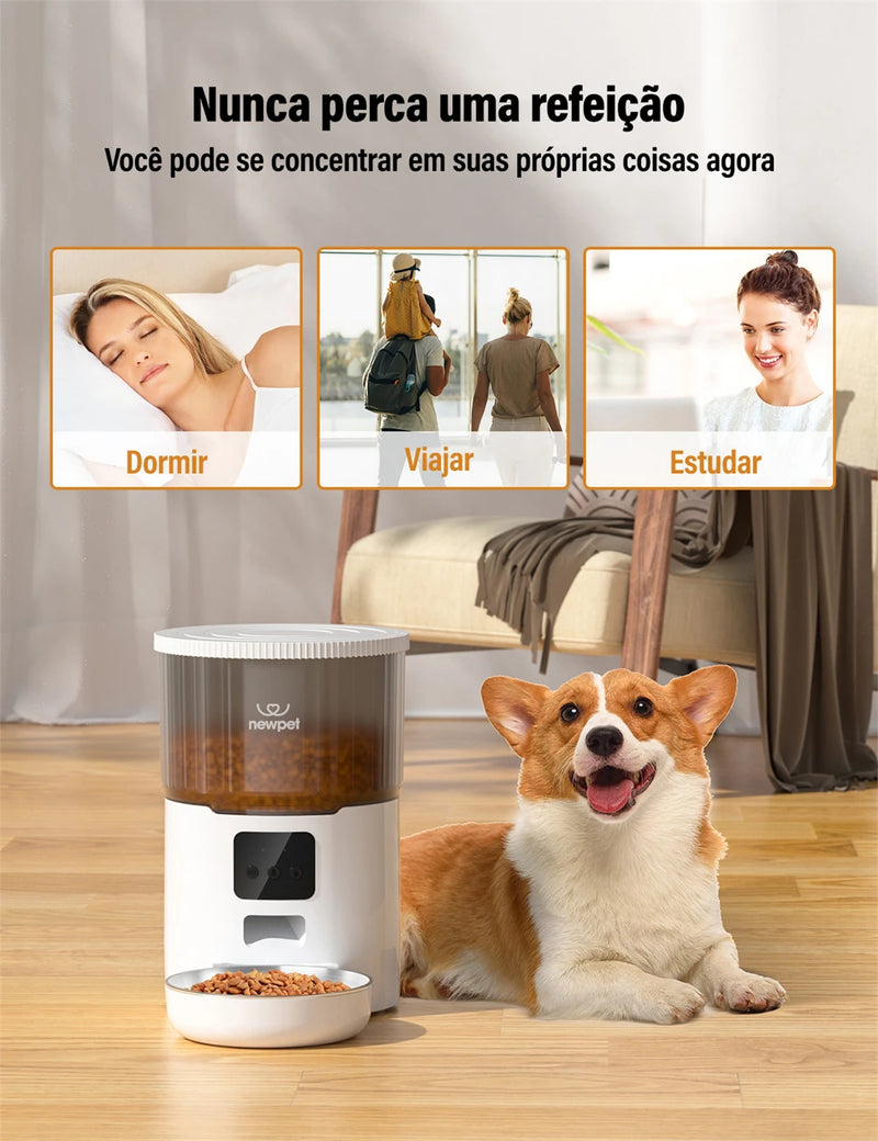 Comedouro Automático WiFi 4L – Capacidade Grande, Programação e Voz para Cães e Gatos