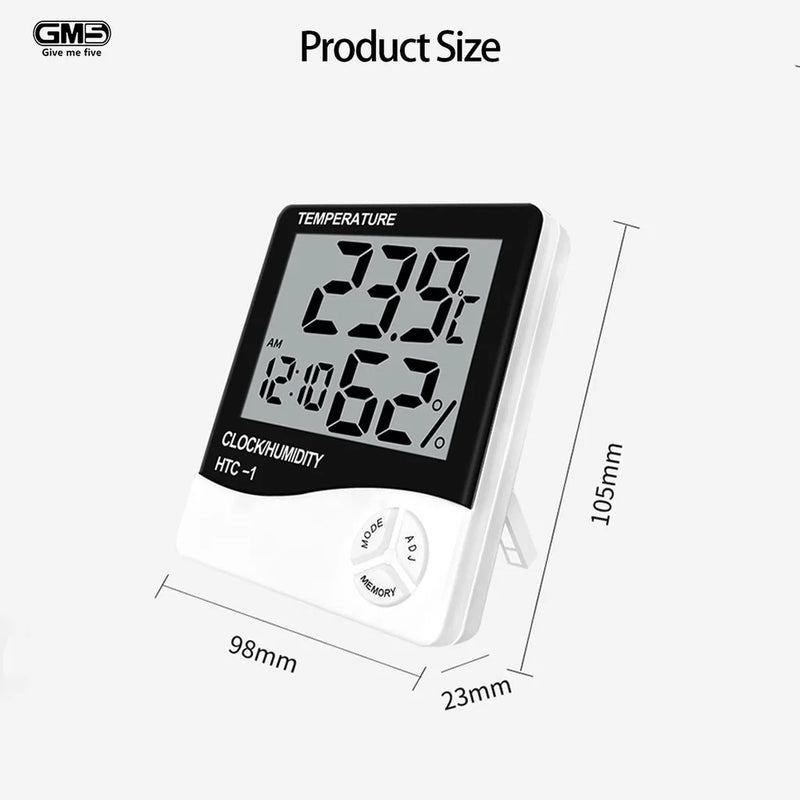 Termômetro e Higrômetro Digital LCD – Medidor de Temperatura e Umidade Interno e Externo com Relógio