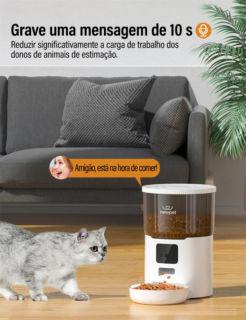 Comedouro Automático WiFi 4L – Capacidade Grande, Programação e Voz para Cães e Gatos