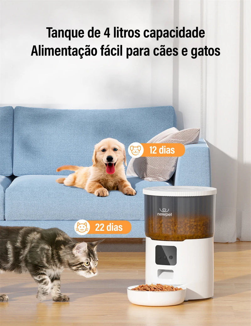 Comedouro Automático WiFi 4L – Capacidade Grande, Programação e Voz para Cães e Gatos