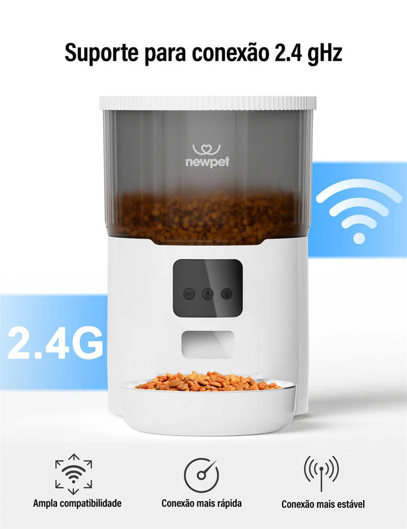Comedouro Automático WiFi 4L – Capacidade Grande, Programação e Voz para Cães e Gatos