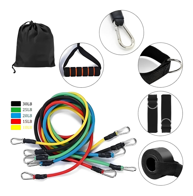 Kit PowerFit com 11 Elásticos de Resistência – Treino Completo em Casa ou na Academia