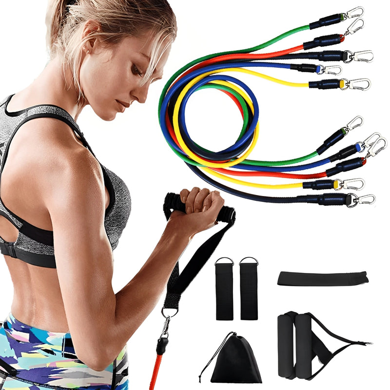 Kit PowerFit com 11 Elásticos de Resistência – Treino Completo em Casa ou na Academia